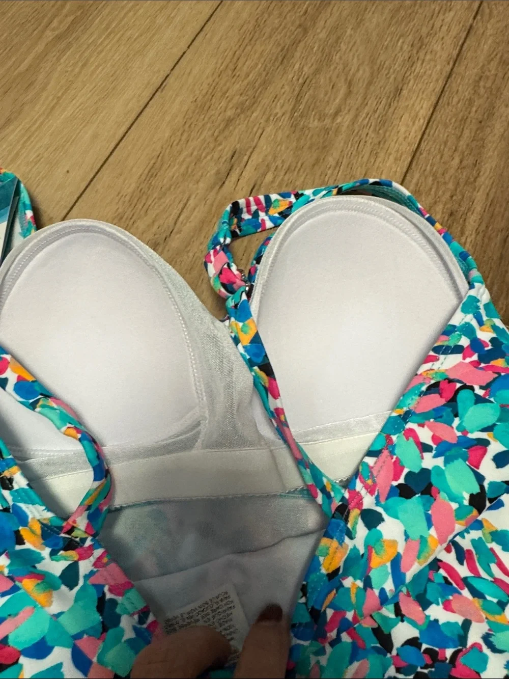 Swim Solutions NWT 10  Blue Multi-Print Sweetheart tummy One-Piece Swimsuit - Picture 3 of 8
